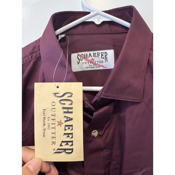 Schaefer Outfitter Western Shirt XL Tall Snap Front Burgundy Pearl Snaps - Picture 3 of 5